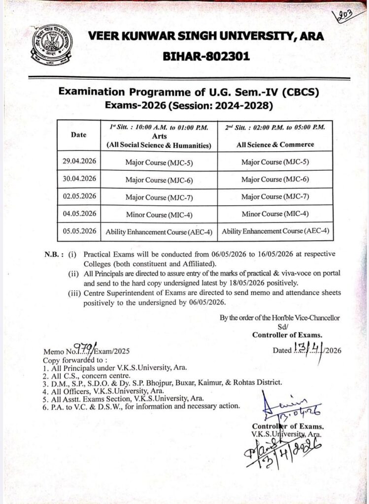VKSU session 2024-28 exam routine declared link. Best Updates